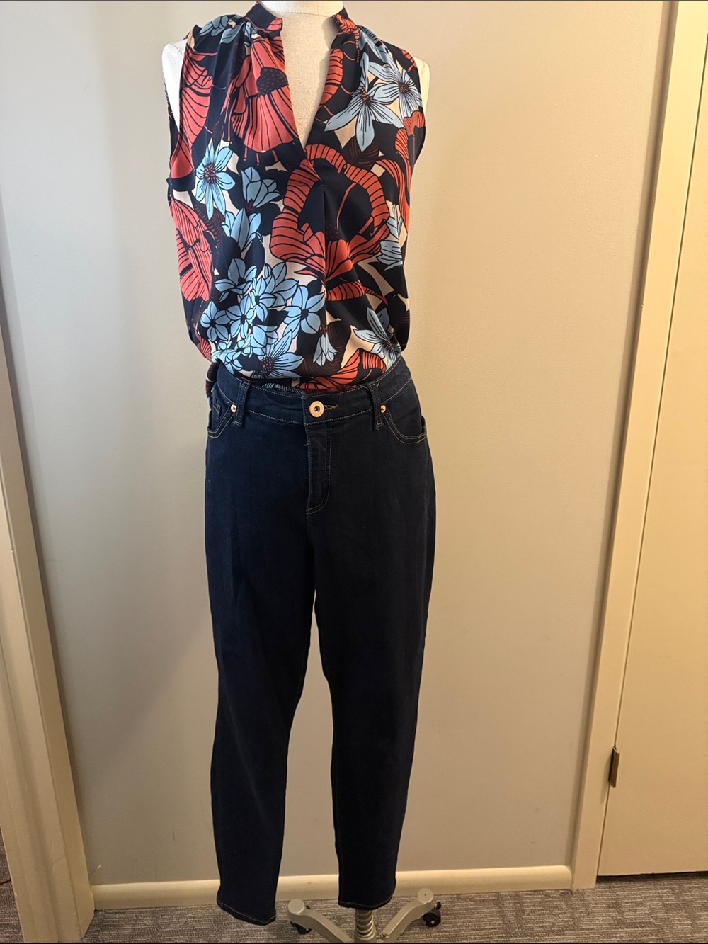 INC International Concepts Navy Boyfriend Jeans with Dark Wash